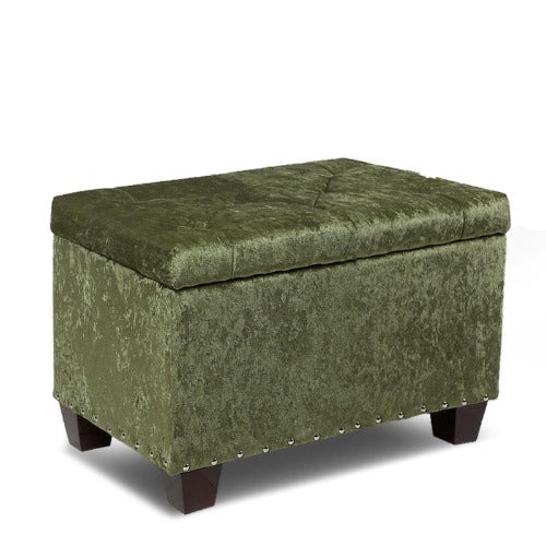 Dark Olive Green Stylish Rectangular Storage Ottoman Bench Tufted Footrest Lift Top Rectangular Tufted Ottoman Storage Fabric Soft Cushion Padded Seat Bench End of Bed