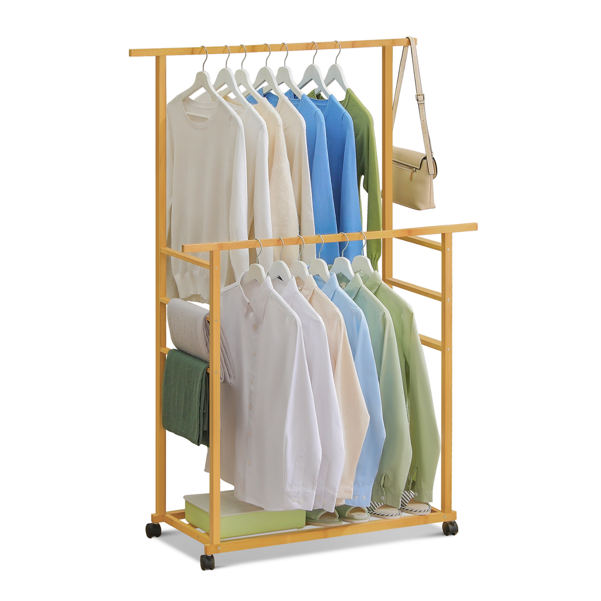 Sliding Garment Double Hanging Clothes Rack - Natural– Magshion Furniture