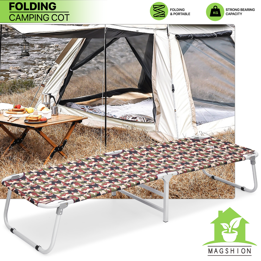 Homdox Camping cot Folding Outdoor Camping Travel Cot with Pad Lightweight  Portable Heavy Duty Adult&Kids Travel Cot Double Layer Oxford Portable