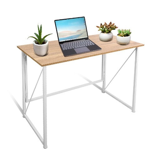 Tan Foldable Writing Computer Desk  40 inch Spacesaving Foldable 40'' Writing Desk Wooden Lightweight Heavy Duty Home Office Computer Table