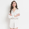 White Smoke Women Satin Sleepwear Nightgown Button Down Pajama Lace Sleepshirt Long Sleeves