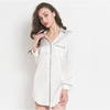 White Smoke Women Satin Sleepwear Nightgown Button Down Pajama Lace Sleepshirt Long Sleeves