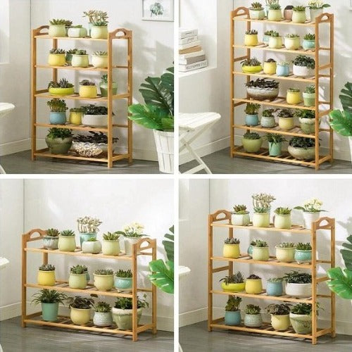 Bamboo Shelf Rack Bathroom Kitchen Storage Shelf Plant Stand Bookcase  4 Size Multi-Tier Rectangular Bamboo Plant Stand Flower Pot Display Racks Heavy Duty Shelf Indoor Outdoor Storage