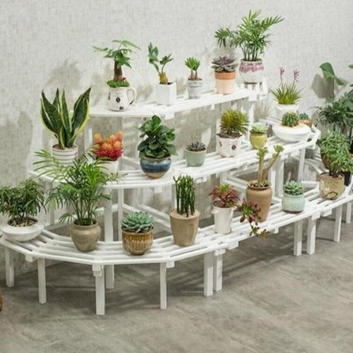 Dim Gray Multi Tier Outdoor Plant Stand Garden Plant Shelf Table Outdoor Corner Rack White Wood - 2 Size 3-Tier White Wooden Plant Stand Flower Pot Tall Display Racks Shelf Heavy Duty Indoor Outdoor