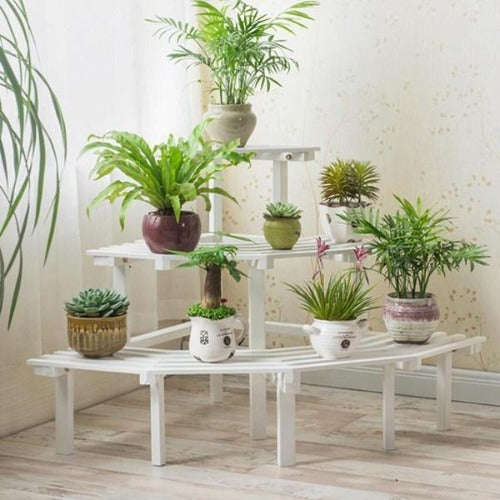 Dark Olive Green Multi Tier Outdoor Plant Stand Garden Plant Shelf Table Outdoor Corner Rack White Wood - 2 Size 3-Tier White Wooden Plant Stand Flower Pot Tall Display Racks Shelf Heavy Duty Indoor Outdoor