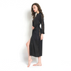 Dark Slate Gray Women Lace Trim Kimono Pajamas Satin Sleeve Long Wrap Robe Cover Sleep Wear Dress