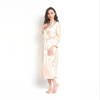 Antique White Women Lace Trim Kimono Pajamas Satin Sleeve Long Wrap Robe Cover Sleep Wear Dress