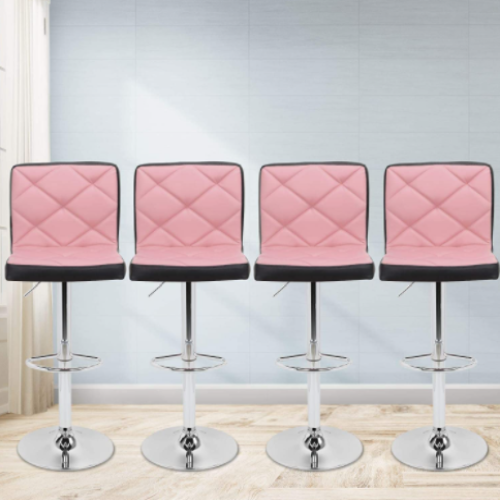 Light Pink Faux Leather Bar Stools Adjustable 360 Degree Swivel Backrest Footrest Barstool Set of 4 Deluxe Leathered Bar Stools Padded Seat Soft Cushion 360 degree Swivel Adjustable with Footrest