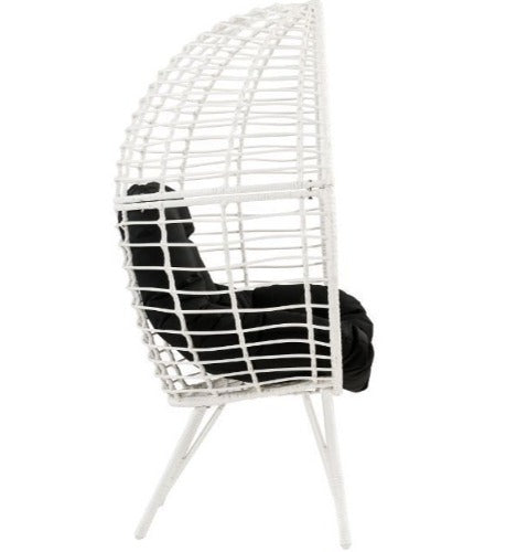 ACME Galzed Patio Lounge Chair Black Fabric White Wicker With Cushion Balcony Seat