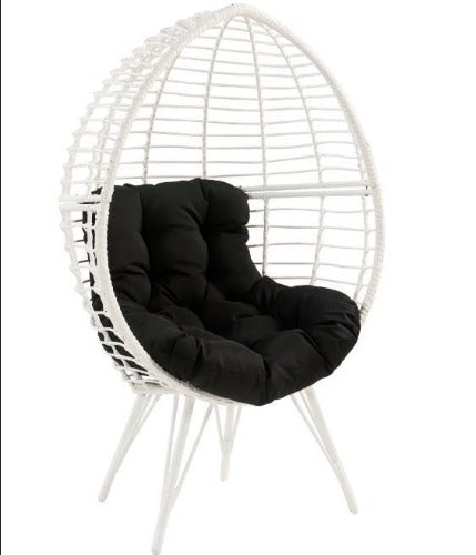 ACME Galzed Patio Lounge Chair Black Fabric White Wicker With Cushion Balcony Seat