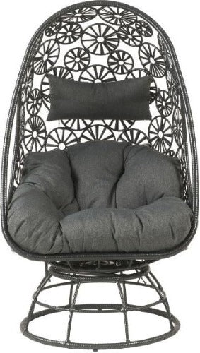 ACME Hikre Patio Lounge Chair with Side Table & Cushion Clear Glass  Charcaol Fabric & Black Wicker