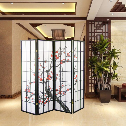 White Smoke Shoji Room Divider Screen Partition Wall Room Folding Separator Wall-Plum Blossom 70"x70" 4 Panels Japanese Shoji Style Room Divider 70"x70" 4 Panels Screen Partition Wall Blossom Separator