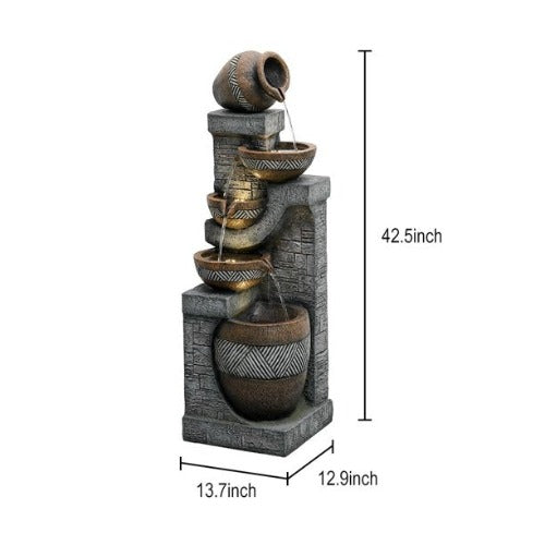 Cliffdell Resin Outdoor Fountain with Light Relaxing Garden Decor Zen Water