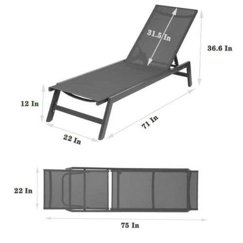 Chaise Recliner Lounge Chair Cot Set of 2 Outdoor Lounger Recliner Chair For Patio Lawn Beach Pool Side Sunbathing