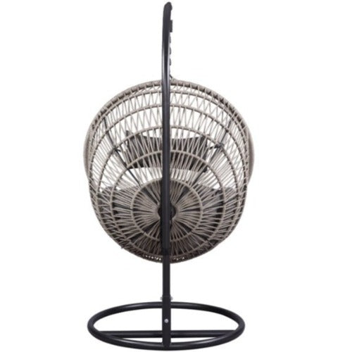 ACME Vinnie Patio Swing Chair with Stand and Cushion, Fabric & Wicker Outdoor Balcony Seat