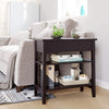 Rectangular Nightstand Side Table /w Flip Top 2-Tier Shelves Storage Drawers