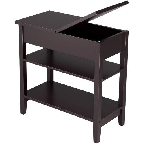 Rectangular Nightstand Side Table /w Flip Top 2-Tier Shelves Storage Drawers